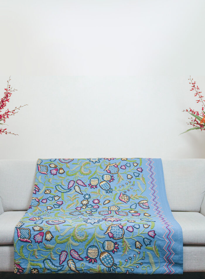 Blue Bedspread  with Floral Motif - Image 1
