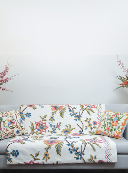 White Bedspread with  Floral Embroidery