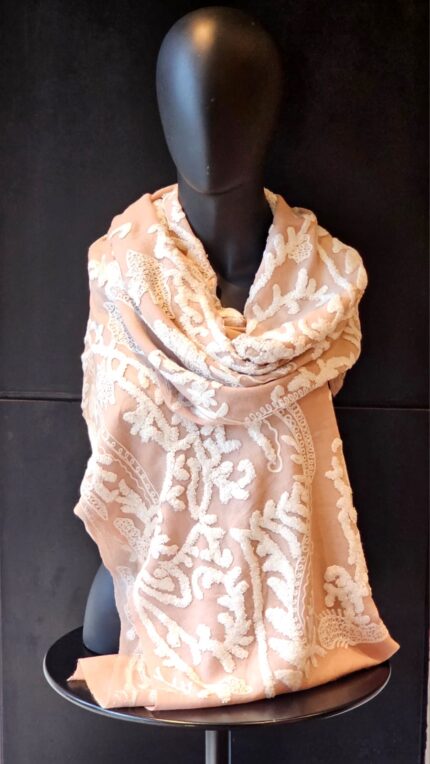 Woolen Stole with Tufted Machine Embroidery