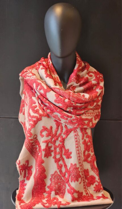 Woolen Stole with Tufted Machine Embroidery